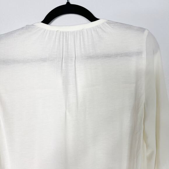 LOFT Ivory XSmall XS Tie Front Blouse Top Quilted Detail Yoke 3/4 Sleeve - Picture 6 of 8